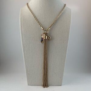 Gorgeous Gold Tone Rope Chain Tassel Necklace Statement Jewelry